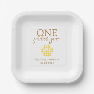 Yellow One Golden Year Retriever Birthday Paper Plate