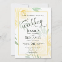 Yellow or Gold Boho Roses Stylish Script Wedding