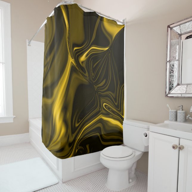 Yellow or gold curves in brown image shower curtain (In Situ)