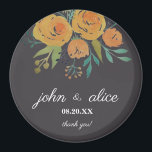 Yellow Orange and Brown Floral Wedding Magnet<br><div class="desc">A part of the A Touch of Yellow Floral Peonies and Roses Collection. This is a classic and elegant wedding magnet designed with yellow orange roses and peonies,  botanical and eucalyptus leaves in a dark brown background. A thank you gift for your guests.</div>