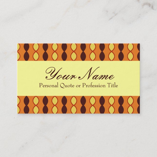 Yellow Orange and Brown Retro 70's Pattern Business Card (Front)
