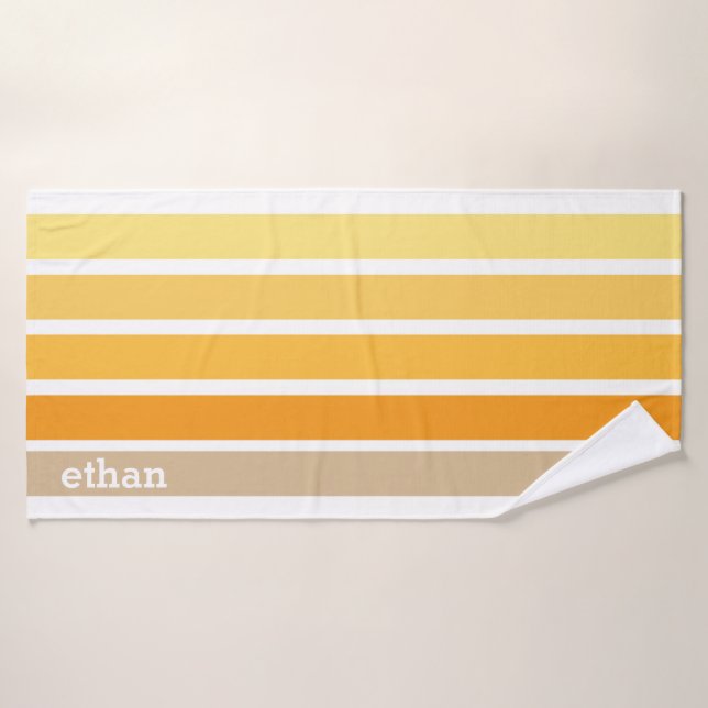 Yellow, Orange, and Brown Retro Stripe Bath Towel (Bath Towel)