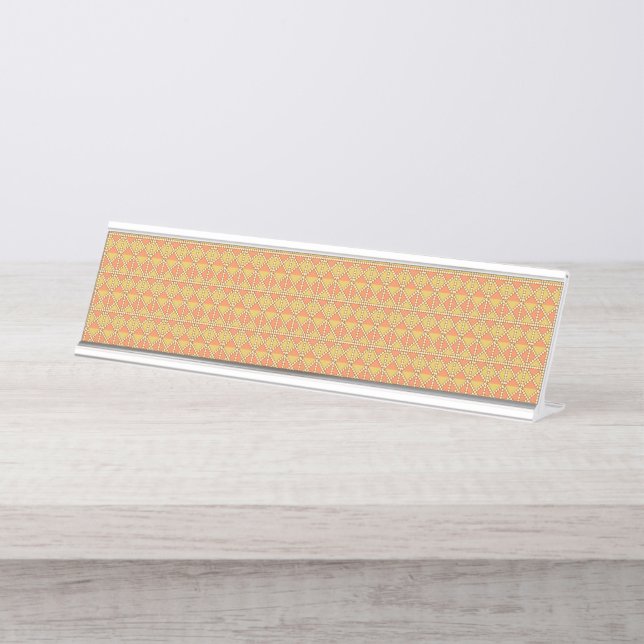 Yellow, orange, and brown wrapping paper sheets ar desk name plate (Front)