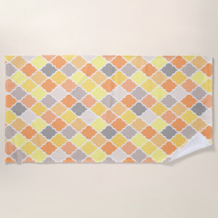 Yellow, orange and grey quatrefoil pattern beach towel