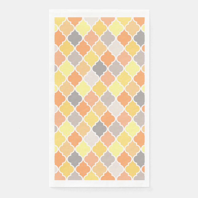 Yellow, orange and grey quatrefoil pattern napkin (Front)