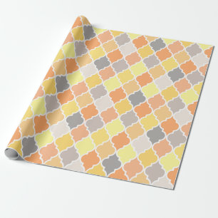 Yellow, orange and grey quatrefoil pattern wrapping paper