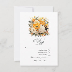 Yellow, Orange and Ivory Floral Wedding RSVP Card