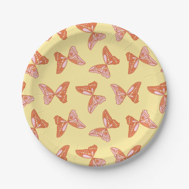 Yellow, Orange and Pink Butterflies Paper Plate (Front)
