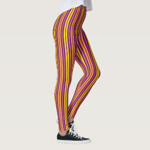 Yellow Orange and Purple Vertical Stripes Pattern Leggings