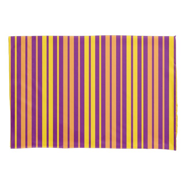 Yellow Orange and Purple Vertical Stripes Pattern  Pillowcase (Front)