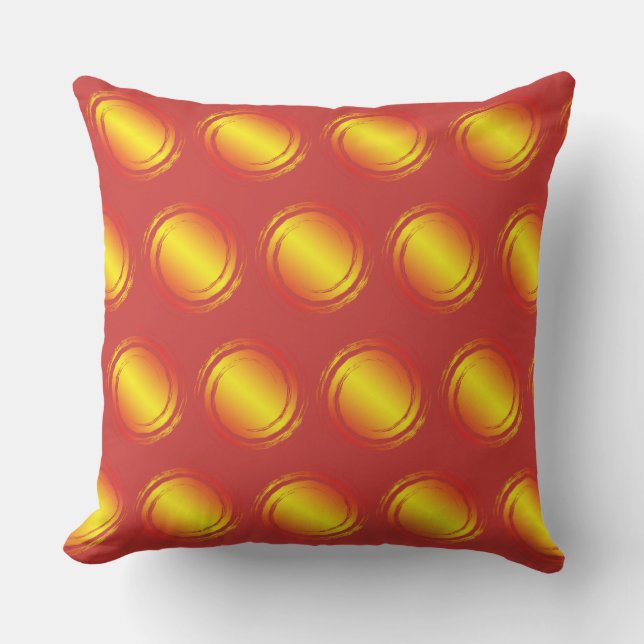 Yellow Orange and Red Polka Dots Circle Sun Summer Outdoor Cushion (Front)
