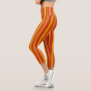 Yellow Orange and Red Vertical Stripes Pattern Capri Leggings