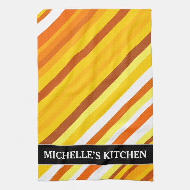 Yellow, Orange and White Sunset-Inspired Stripes Tea Towel (Vertical)