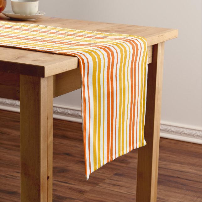 Yellow Orange and White Vertical Stripes Pattern  Short Table Runner (In Situ)