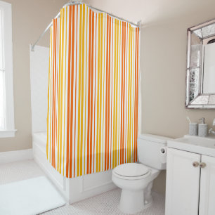 Yellow Orange and White Vertical Stripes Pattern Shower Curtain