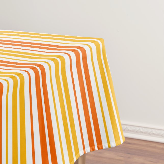 Yellow Orange and White Vertical Stripes Pattern  Tablecloth (In Situ)
