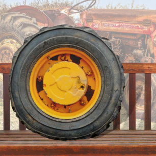 yellow orange antique car flat tire round cushion