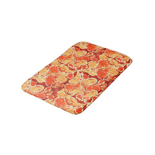 Yellow Orange Bali Batik Style Paisley Pattern Bath Mat