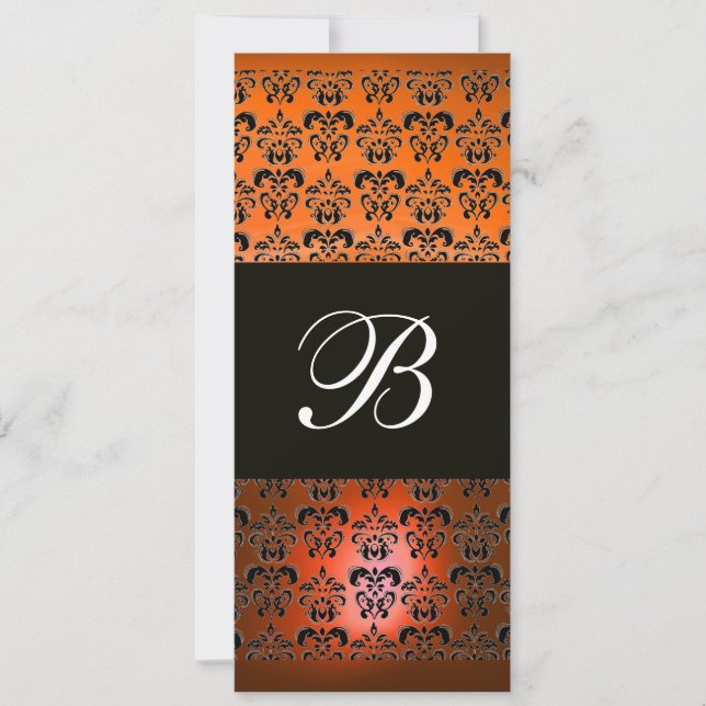 YELLOW ORANGE BLACK  DAMASK MONOGRAM ,white Invitation (Front)