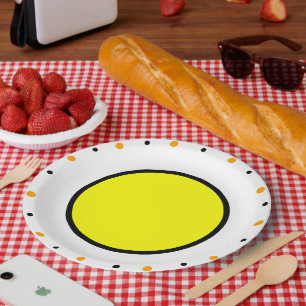 Yellow Orange Black Dots  Paper Plate