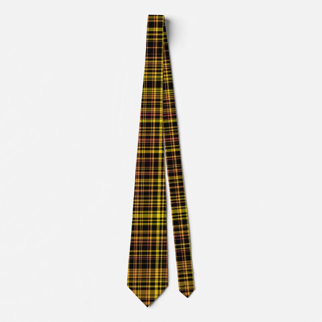 Yellow Orange Black Plaid Pattern Tie (Front)