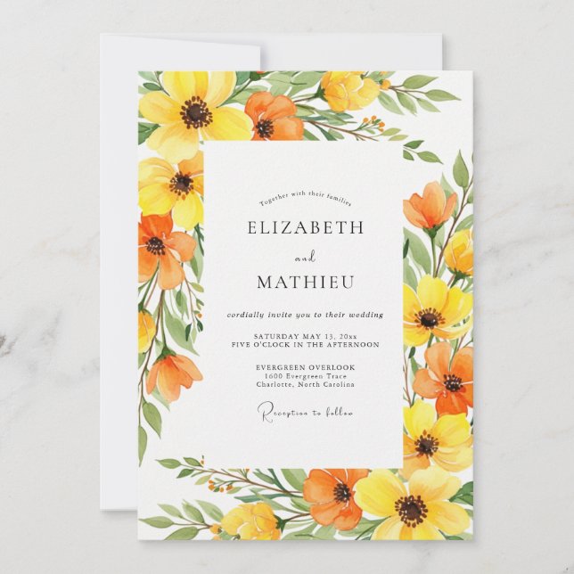 Yellow Orange Bloom Spring Wedding Invitation (Front)