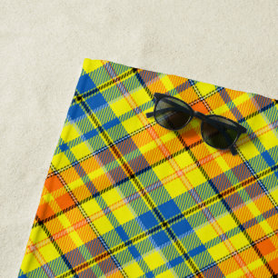 Yellow Orange Blue Plaid Tartan Design  Beach Towel