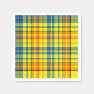 Yellow Orange Blue Plaid Tartan Design Napkin