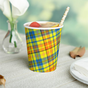 Yellow Orange Blue Plaid Tartan Design  Paper Cups