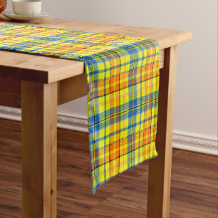 Yellow Orange Blue Plaid Tartan Design  Short Table Runner