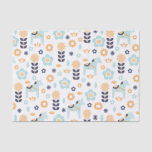 yellow orange blue Scandinavian folk art pattern Tissue Paper