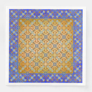 Yellow, Orange, Blue Scrolled Diamond Pattern Napkin