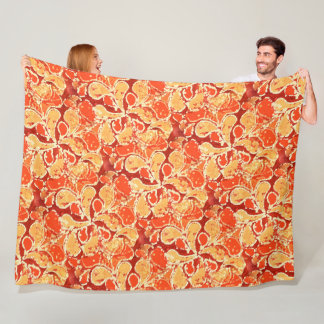Yellow Orange Bohemian Bali Batik Style Paisley Fleece Blanket