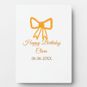 Yellow orange bow watercolor retro happy birthday  plaque
