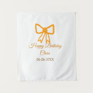 Yellow orange bow watercolor retro happy birthday tapestry