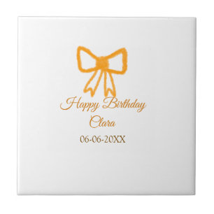 Yellow orange bow watercolor retro happy birthday tile