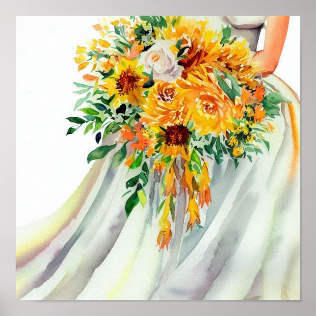 Yellow & Orange, Bridal Cascading Bouquet 1, Poster (Front)