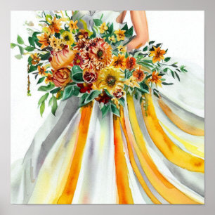 Yellow & Orange, Bridal Cascading Bouquet 2, Poster