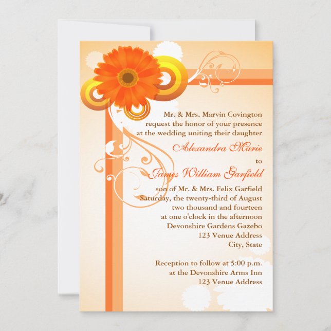 Yellow, Orange, Brown Floral Wedding invitation (Front)