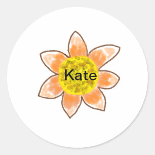 Yellow orange brown sunflower add name text floral classic round sticker