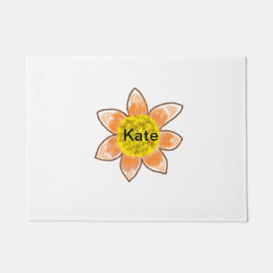 Yellow orange brown sunflower add name text floral doormat