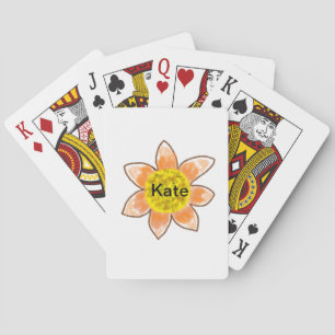 Yellow orange brown sunflower add name text floral playing cards