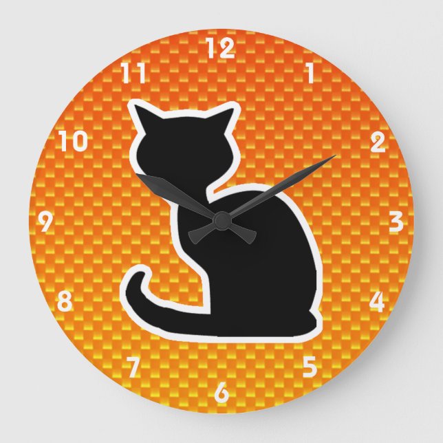 Yellow Orange Cat Large Clock (Front)