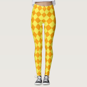 Yellow Orange Chequered Diamond Pattern  Leggings