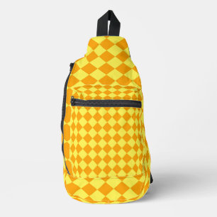 Yellow Orange Chequered Diamond Pattern Sling Bag