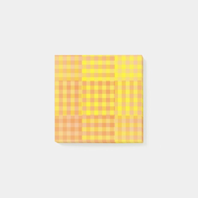 Yellow Orange Chequered Patchwork Pattern Post-it Notes (Front)