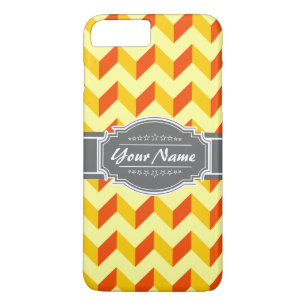 Yellow orange chevron with grey custom name iPhone 8 plus/7 plus case
