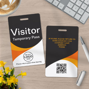 Yellow Orange Corporate Visitor Pass ID QR Code Badge