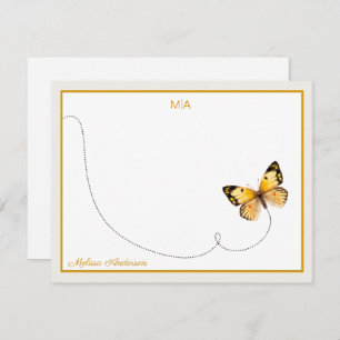 Yellow Orange Dot Butterfly Flight Monogram & Name Card