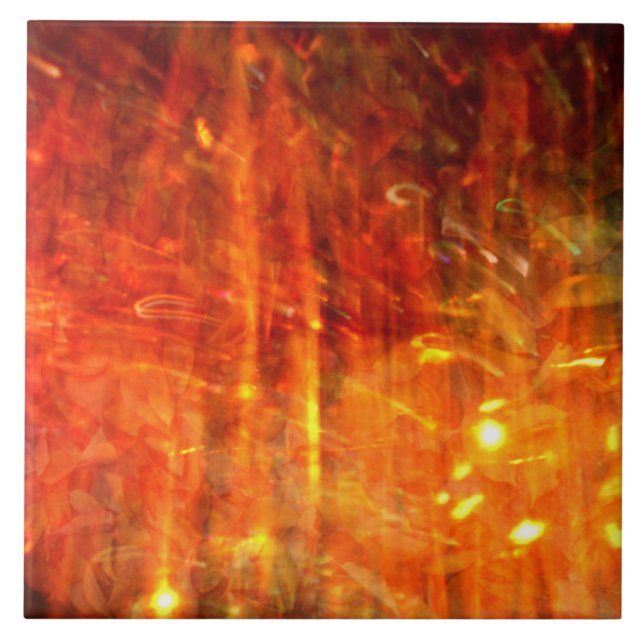 Yellow Orange Flames Fiery Abstract Art Tile (Front)